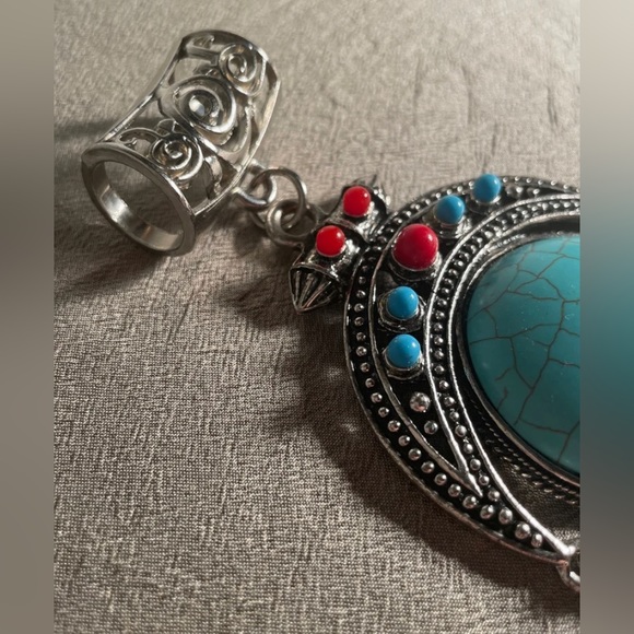 NWOT 2pk Scarf Pendants - Silver w/ Turquoise & Red Stone Metallic Scarf Slides - Picture 4 of 6